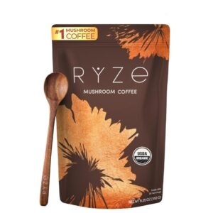 RYZE SUPERFOODS Mushroom Coffee USDA Organic with 6 Adaptogenic Mushrooms – 30 servings