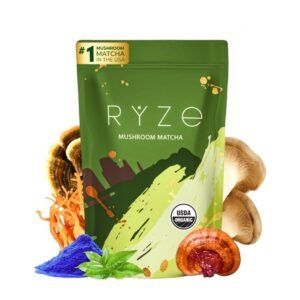 RYZE Mushroom Matcha, USDA Organic with 6 Adaptogenic Mushrooms – 30 servings