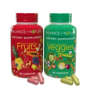 Balance of Nature Fruits & Veggies Supplements – Whole Fruit and Vegetable Ingredients for Women, Men, and Kids – 90 Fruits Capsules, 90 Veggies Capsules – 1 Set